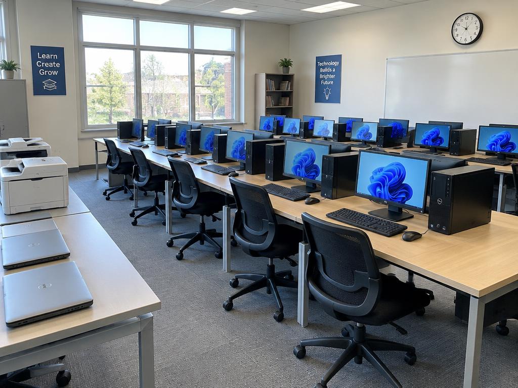 Illustrative image: ICT equipment: 100 desktops, 50 Laptops and 50 printers